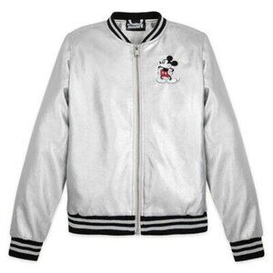 DISNEY MICKEY MOUSE METALLIC SILVER VARSITY STYLE JACKET - Unisex M - NWOT